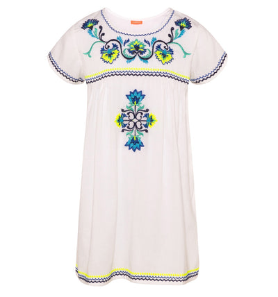 GIRLS WHITE PERUVIAN STITCH PERUVIAN DRESS