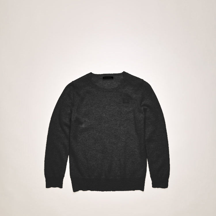 Mini face patch wool sweater black