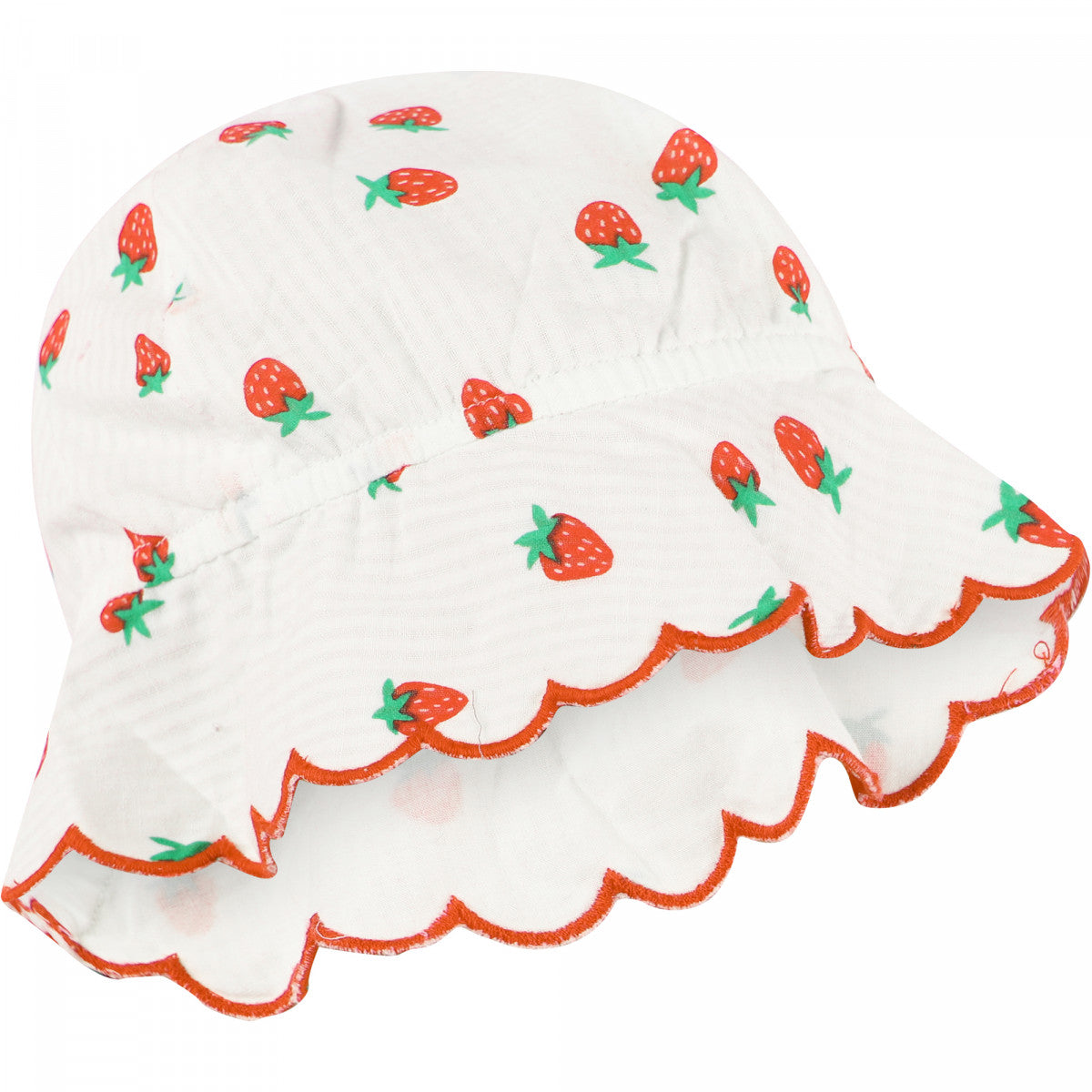 Strawberries Scalloped Hem Bucket Hat in White