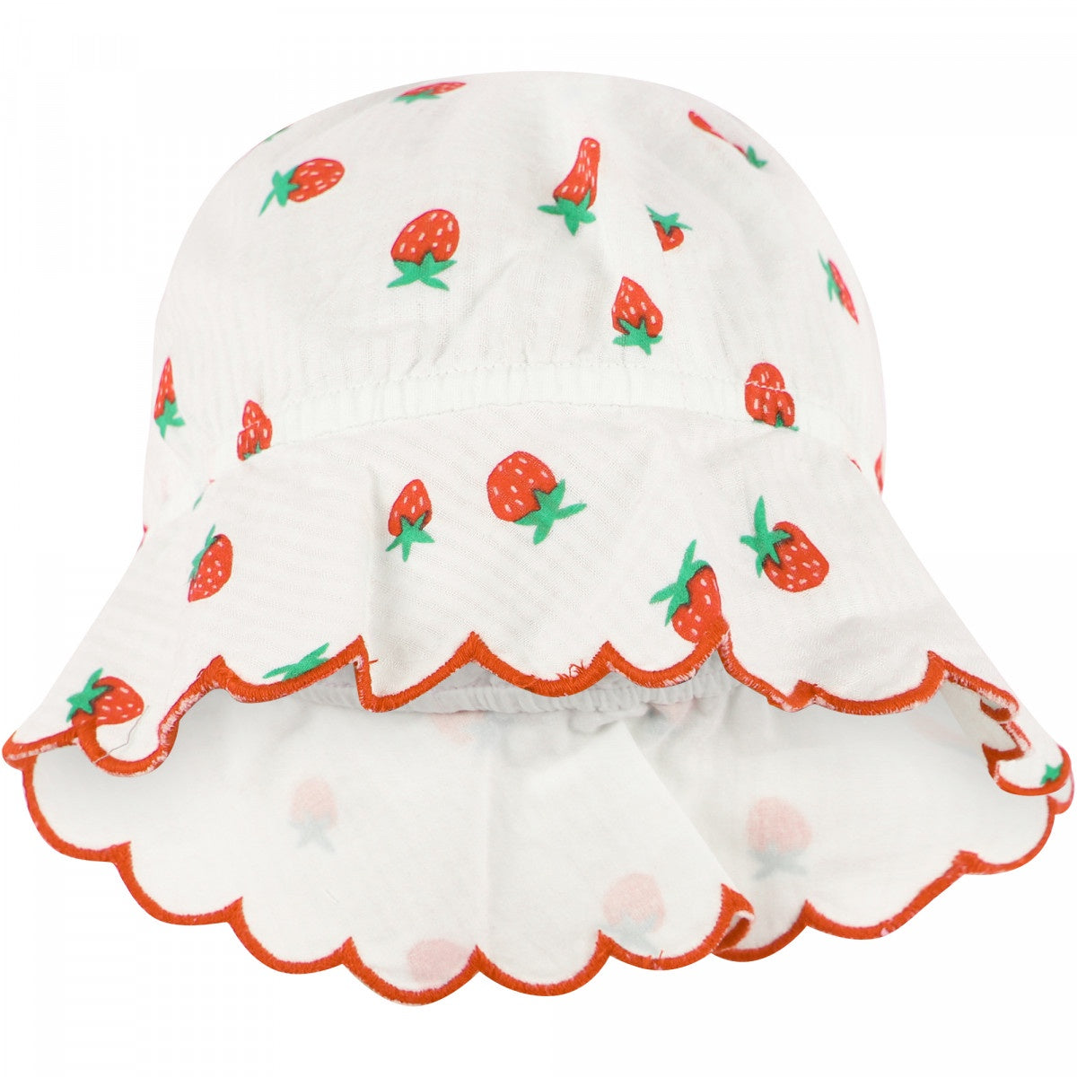 Strawberries Scalloped Hem Bucket Hat in White