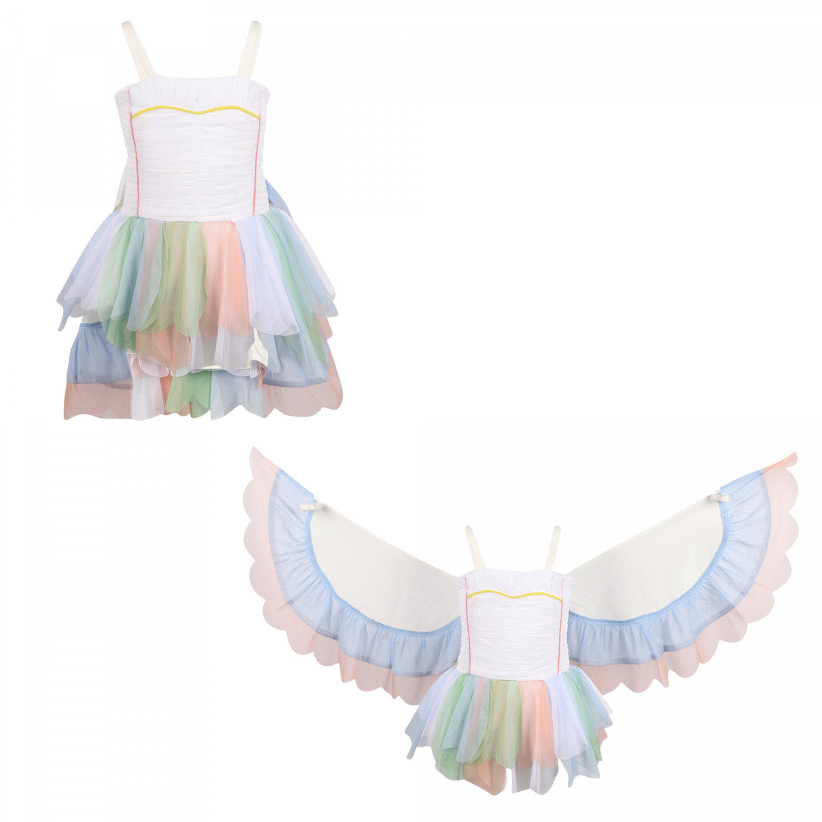 Butterfly Wings Ruffled Tulle Dress in White and Pastels