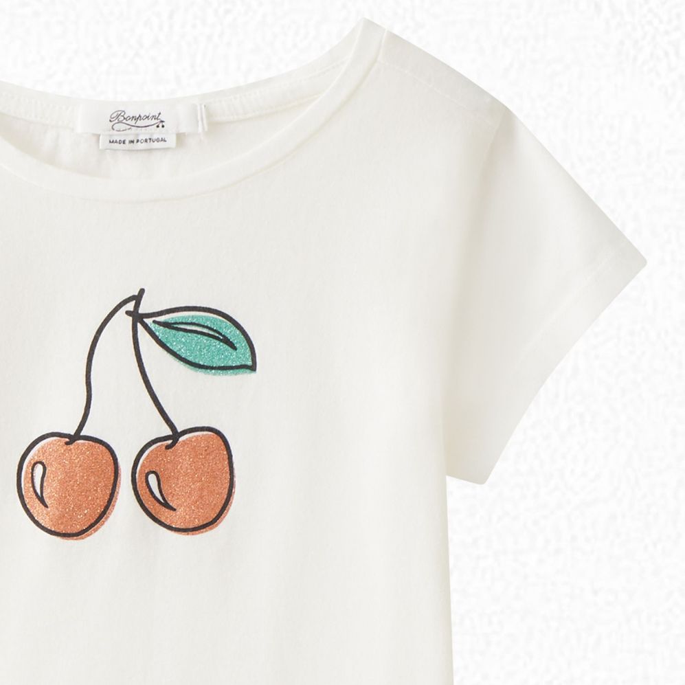 Bonpoint Girls' Silkscreened Cherry T-shirt milk white