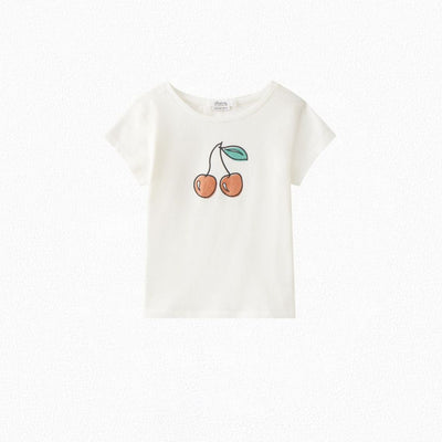 Bonpoint Girls' Silkscreened Cherry T-shirt milk white