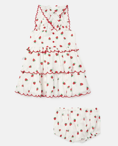 Strawberry Print Cotton Jacquard Dress