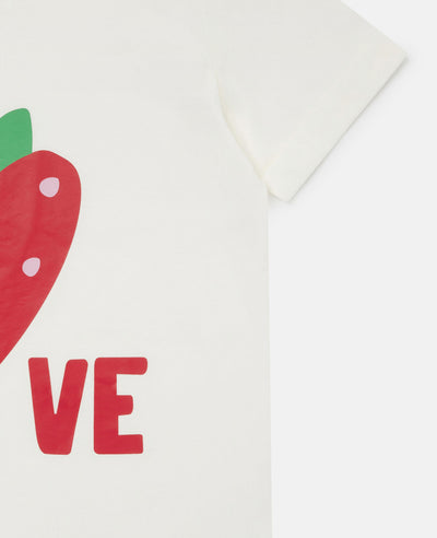 Love Strawberry Print Organic T-Shirt in Milk White